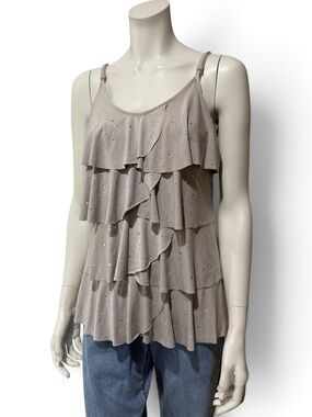 INC International Concepts Taupe Tiered Top Tank Rhinestones Petite Large